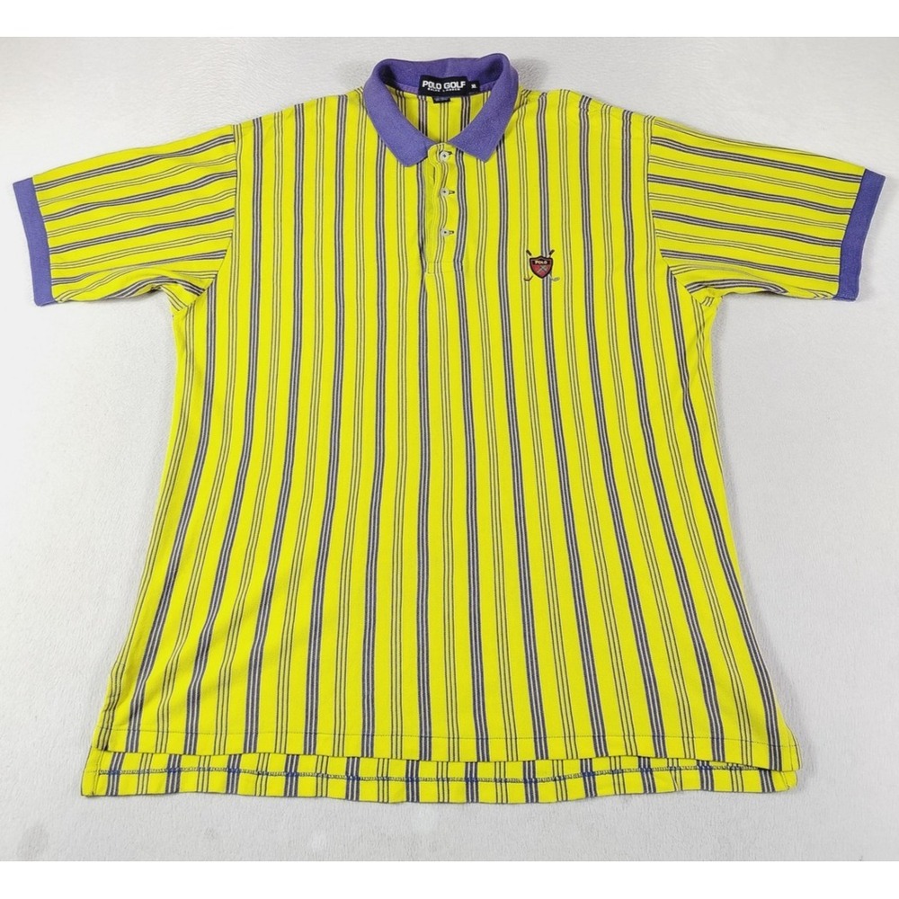 Polo Golf Ralph Lauren Polo Shirt Mens XL Yellow Stripe Cotton Golf Crest Logo